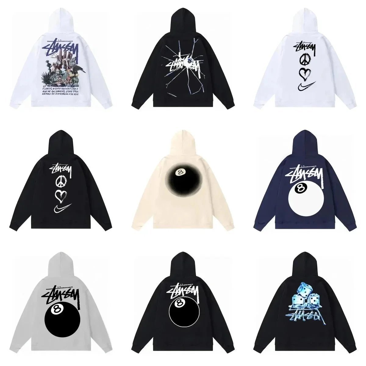  stussy Zippered Hoodie A01 beauty tide autumn and winter hat embroidery plush eight sweater