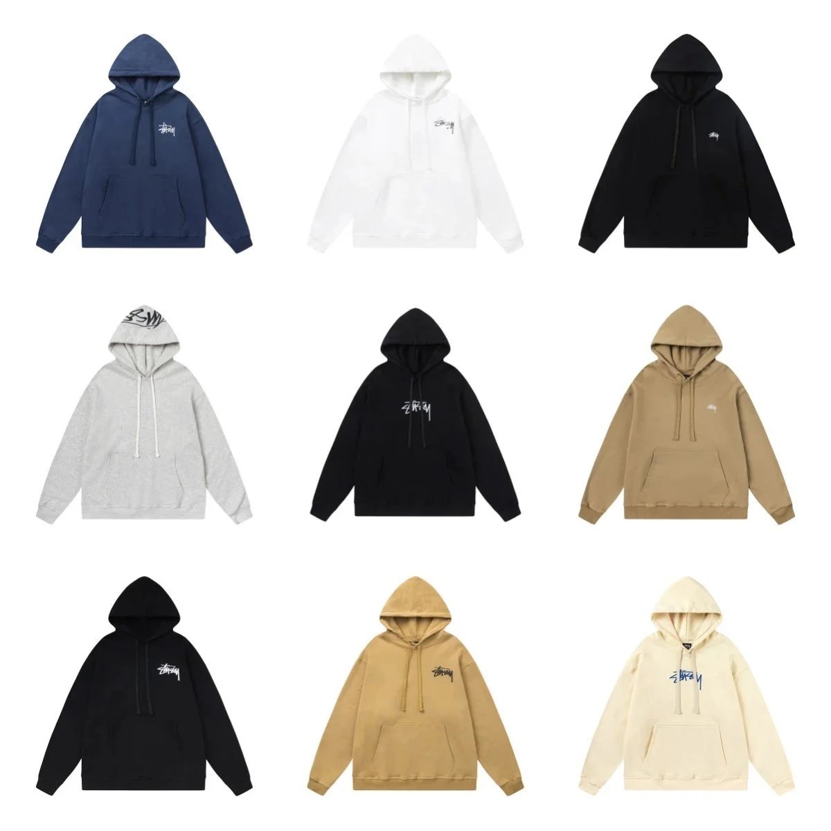  Stussy Hoodie European and American letter embroidery fleece-lined hooded men's and women's fashion