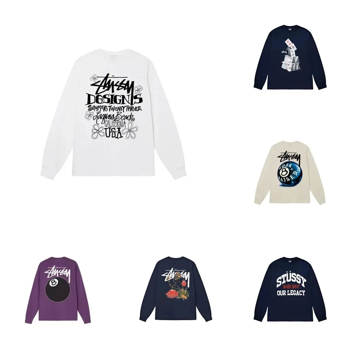 Stussy Sweater High quality 25 printed 260g cotton round neck sweater lu