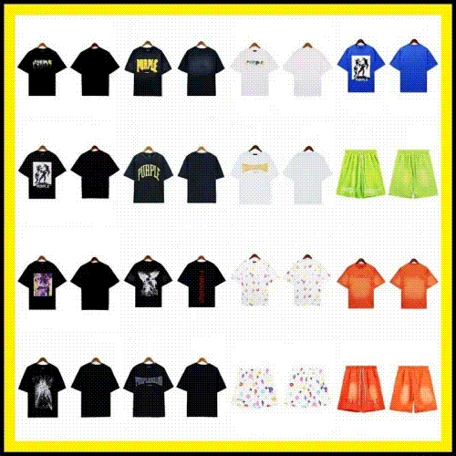 Purple-Brand T-shirt  Full Print Splash Paint Print Short Sleeve T-Shirt Couple Shorts Sweatshirt Lo