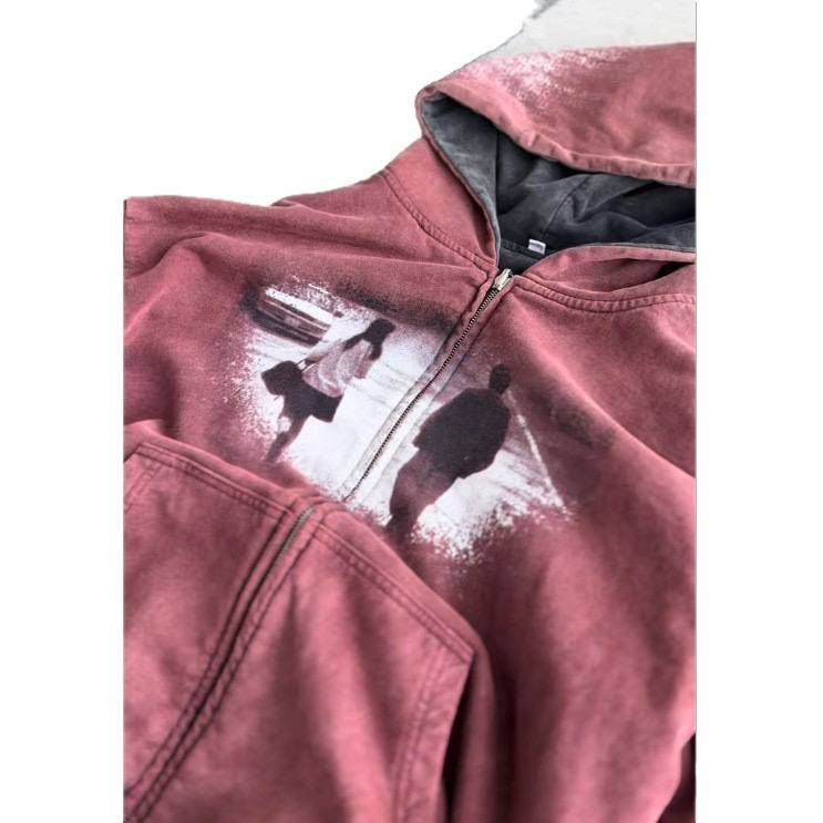 lily chou chou zip Double-sided hooded zip-up sweatshirt